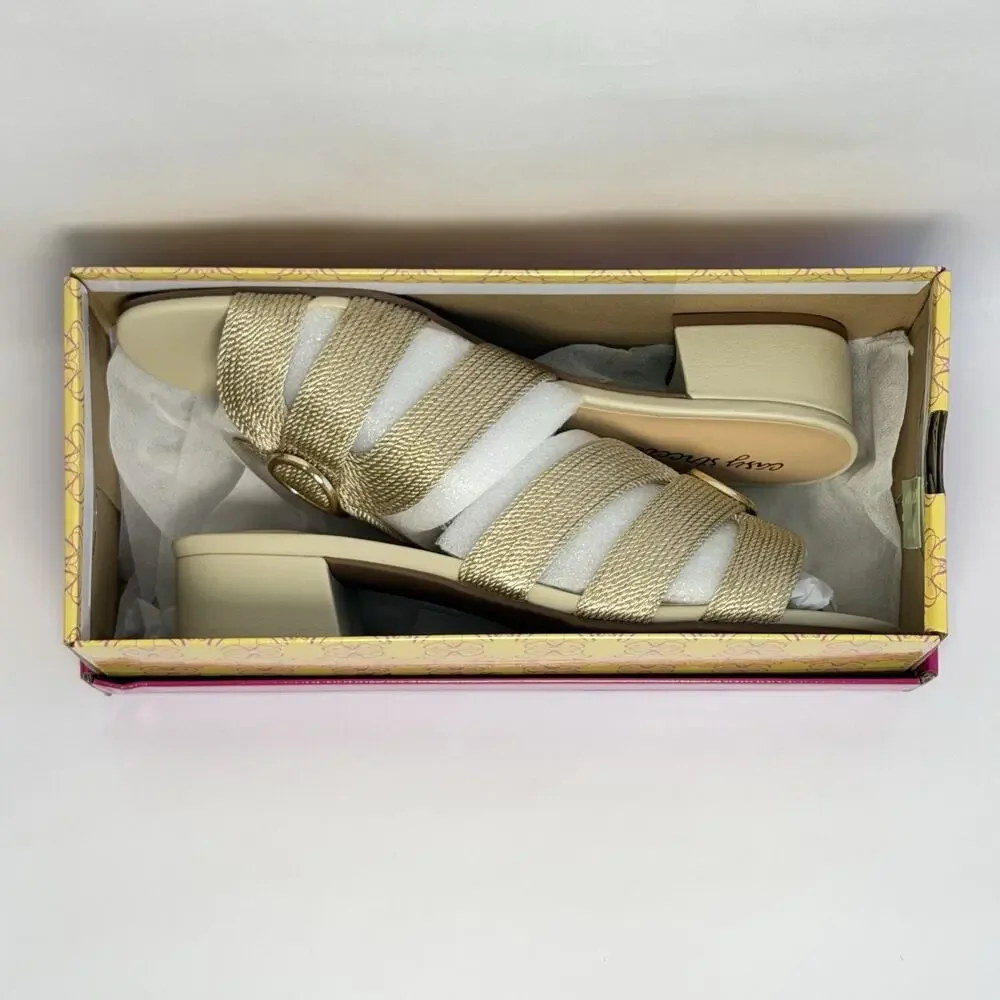 Easy Street Women’s Onyx Beige Woven Heeled Slide Sandals US 11W 31-8904 New